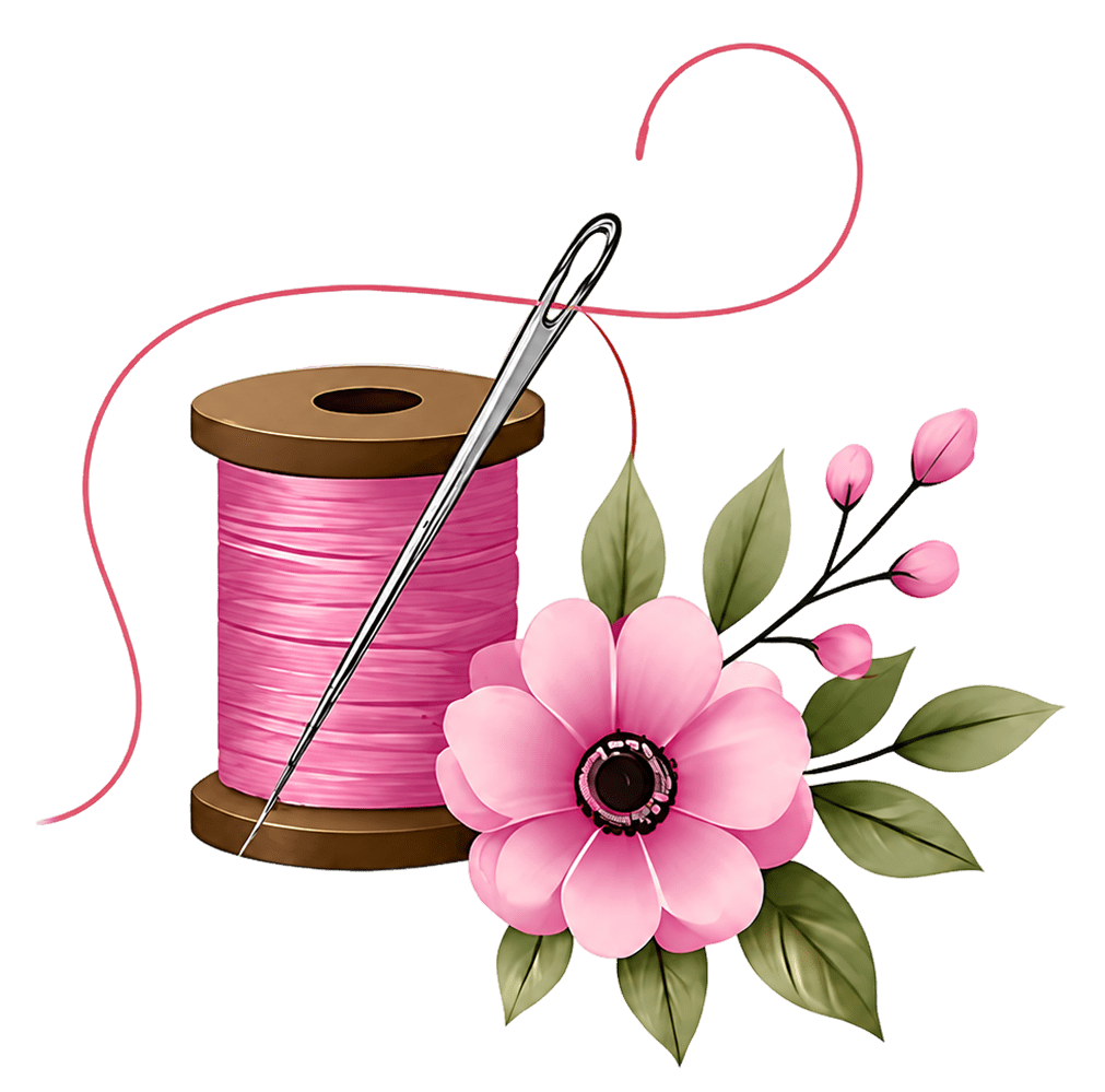 Needlework theme with spool and flower