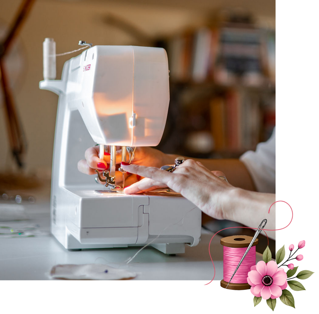Person sewing on a white machine