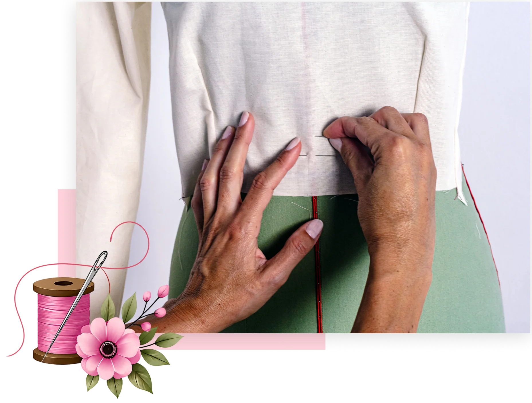 Sewing fabric on mannequin